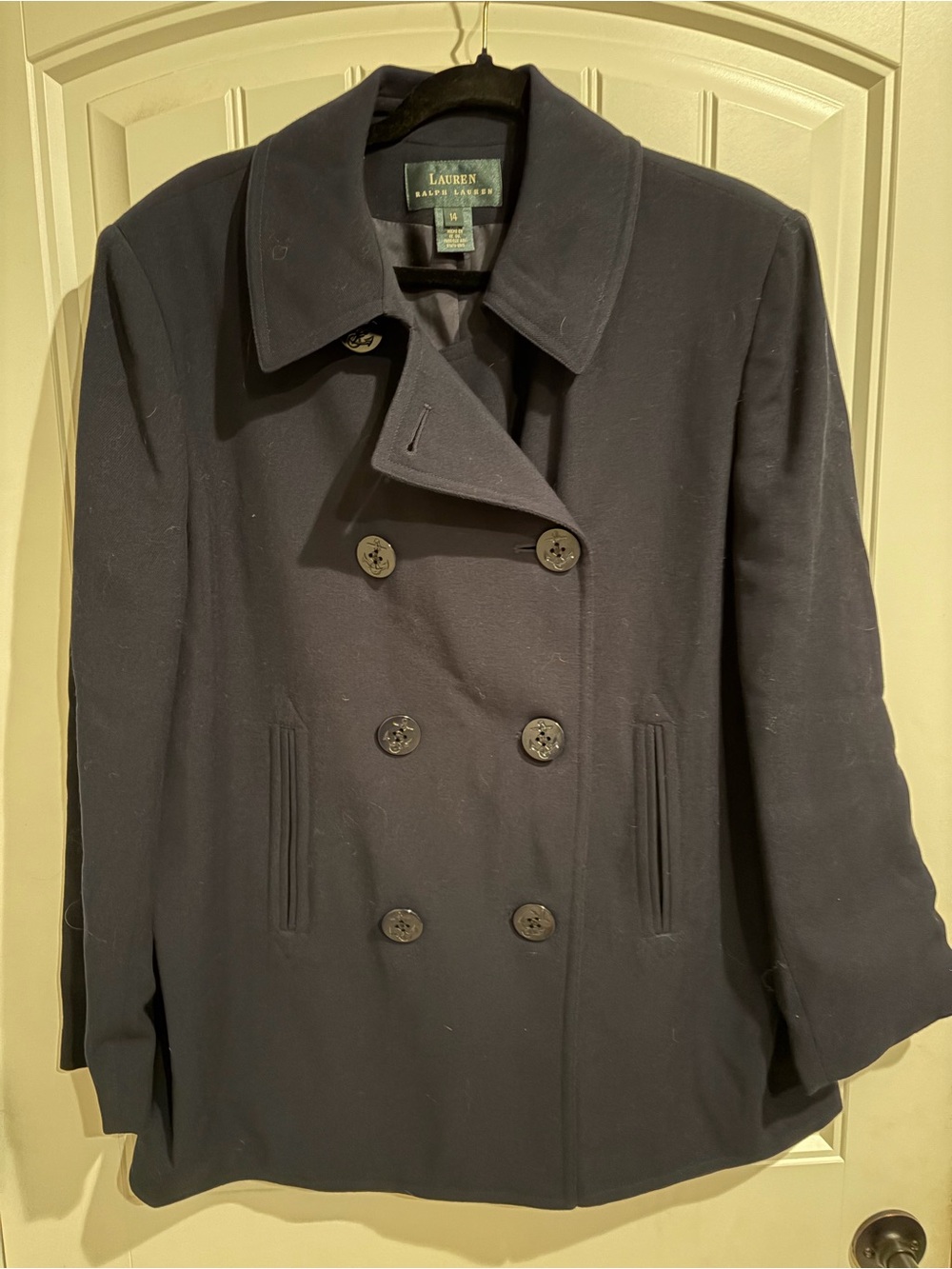 Ralph Lauren Navy Double-Breasted Wool Pea Coat